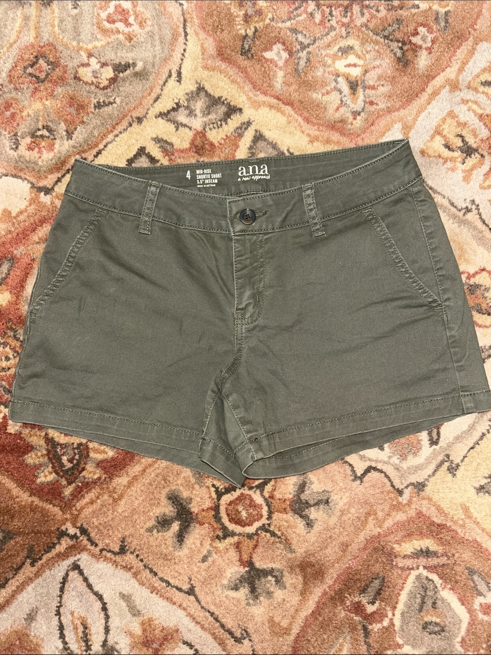 a.n.a Cotton Olive Green Mid-Rise Shorts
